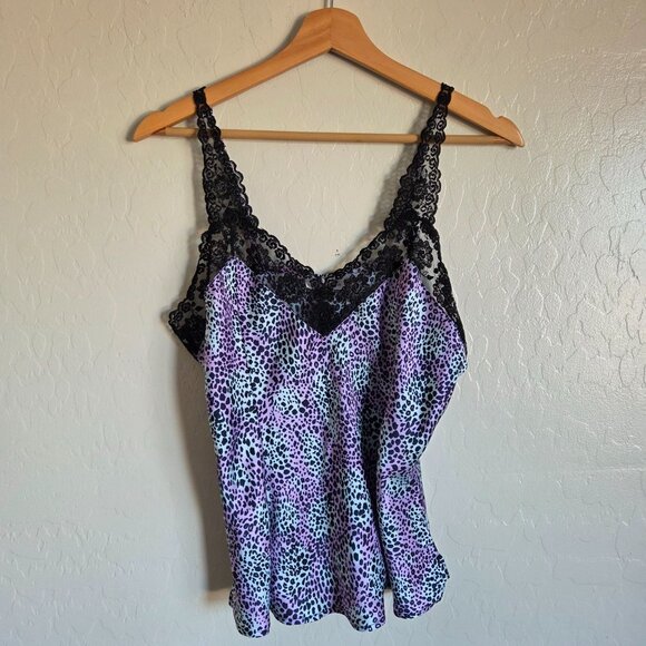 Silkscreen 100% Silk Lace Trim Animal Print Cami Top Bundle of 2 Sz Large Purple - Picture 8 of 12